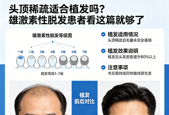 头顶稀疏适合植发吗?雄激素性脱发患者看这篇就够了