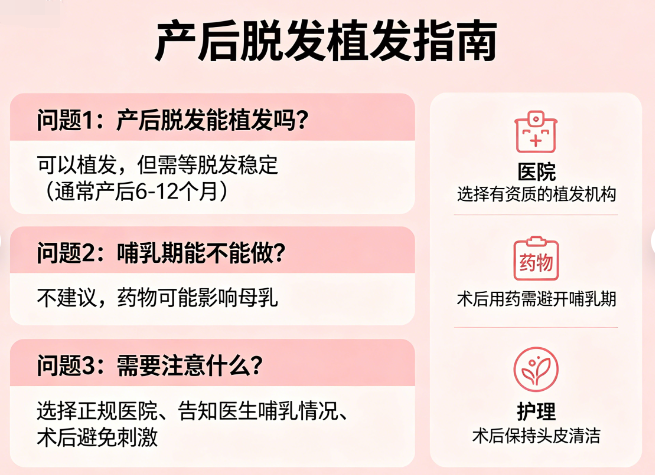 产后脱发能植发吗？哺乳期能不能做，需要注意什么