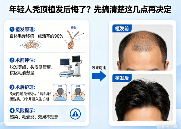 年轻人秃顶植发后悔了?先搞清楚这几点再决定