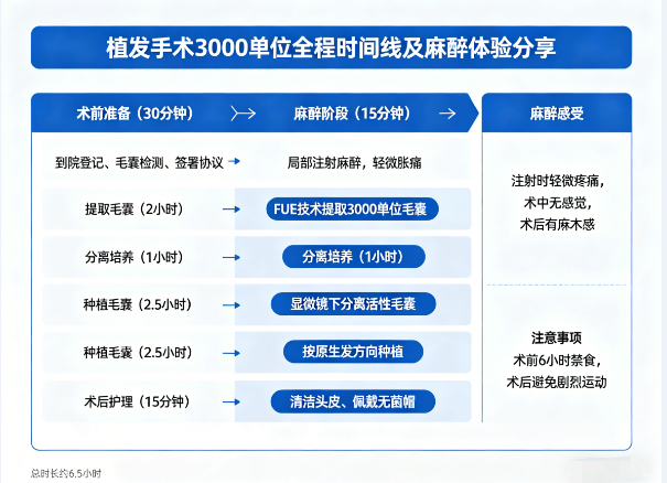 植发手术要几个小时?3000单位全程时间线及麻醉体验分享