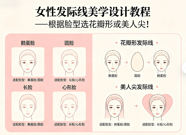 女性发际线美学设计教程——根据脸型选花瓣形或美人尖！