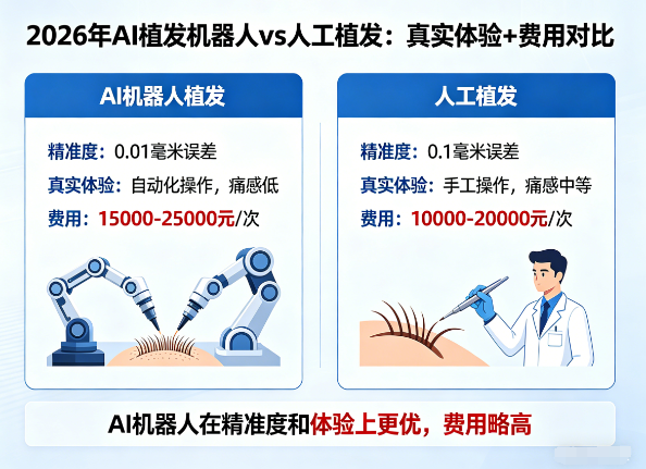 2026年AI植发机器人真的比人工更精准吗?真实体验+费用对比,看完再做决定!