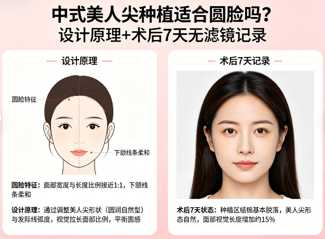中式美人尖种植适合圆脸吗？设计原理+术后 7 天无滤镜记录