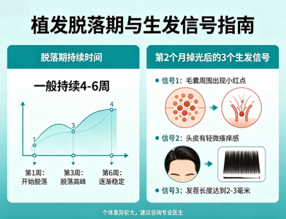 植发脱落期一般持续几周？第2个月掉光后的3个生发信号