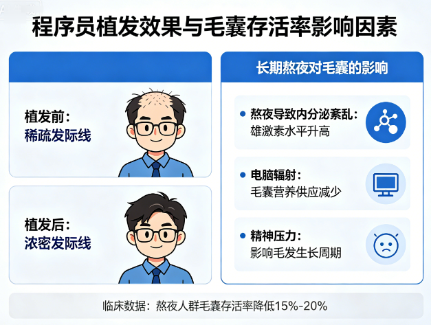 程序员植发有效吗?长期熬夜对着电脑对毛囊存活率的影响