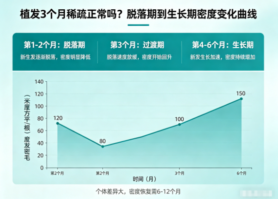 植发3个月还是稀疏正常吗?从脱落期到生长期的密度变化曲线