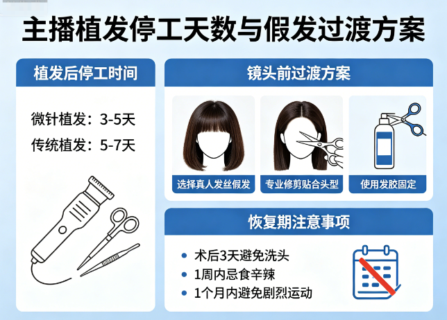 主播植发需要停工几天?镜头前戴假发的过渡方案与恢复期