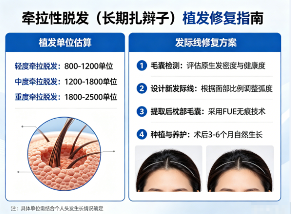 牵拉性脱发（长期扎辫子）植发需要多少单位？发际线修复方案