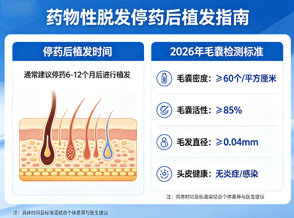 药物性脱发停药后多久可以植发?2026年毛囊检测标准