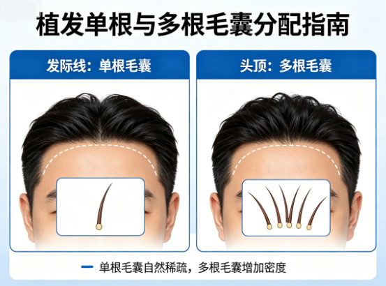 植发单根毛囊与多根毛囊如何分配?发际线用单根头顶用多根