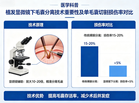 植发显微镜下毛囊分离技术重要吗?单毛囊切割损伤率对比