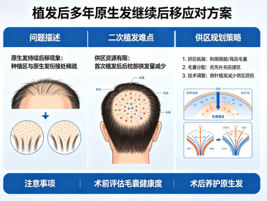 植发后多年原生发继续后移怎么办？二次植发的供区规划