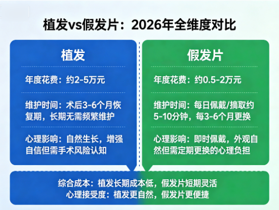 植发 vs 假发片:2026年年度花费、维护时间、心理影响全维度