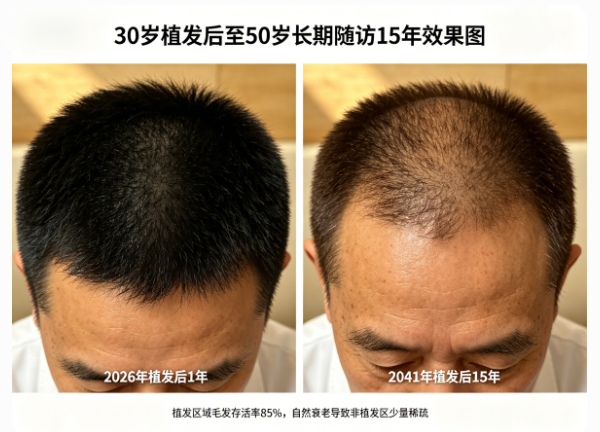 30岁植发后到50岁会变成什么样子?2026年长期随访15年效果图