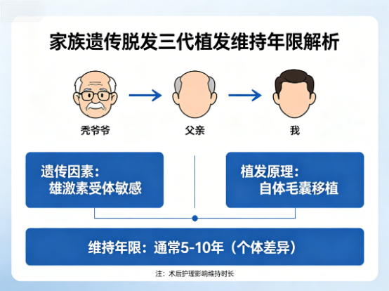 家族遗传脱发三代:父亲爷爷都秃顶,我植发能维持几年?