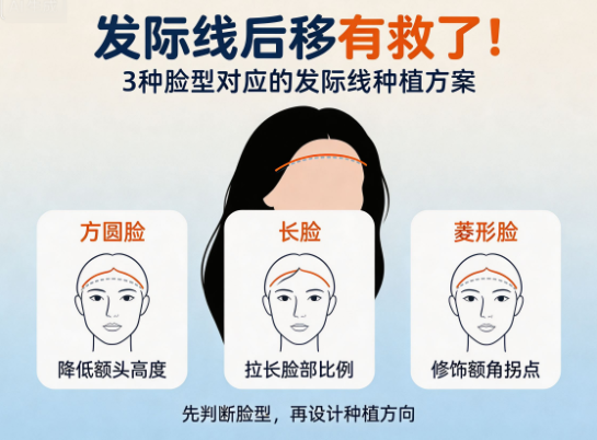 发际线后移有救了!3种脸型对应的发际线种植方案,方圆脸/长脸/菱形脸对号入座